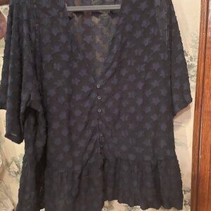 Torrid 22/24 Plus Top Navy Sheer Stars Ruffled Summer